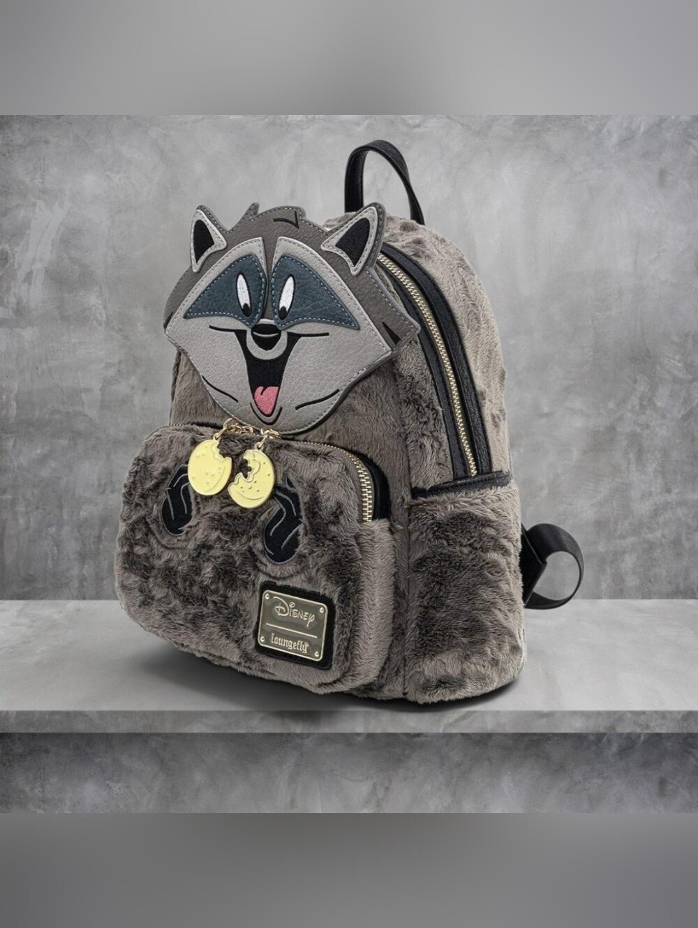 RARE Loungefly Disney Plush Meeko  Racoon Pocahontas Backpack 🩶 - Picture 2 of 6
